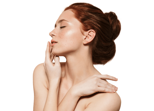 Photo of a redhead woman with great skin