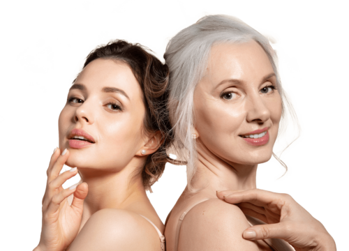 Photo of an older woman and younger woman with great skin