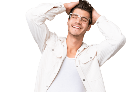 Photo of a man running his fingers through his full head of hair