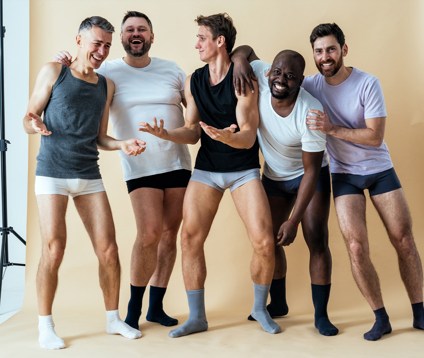 Group of men modeling underwear