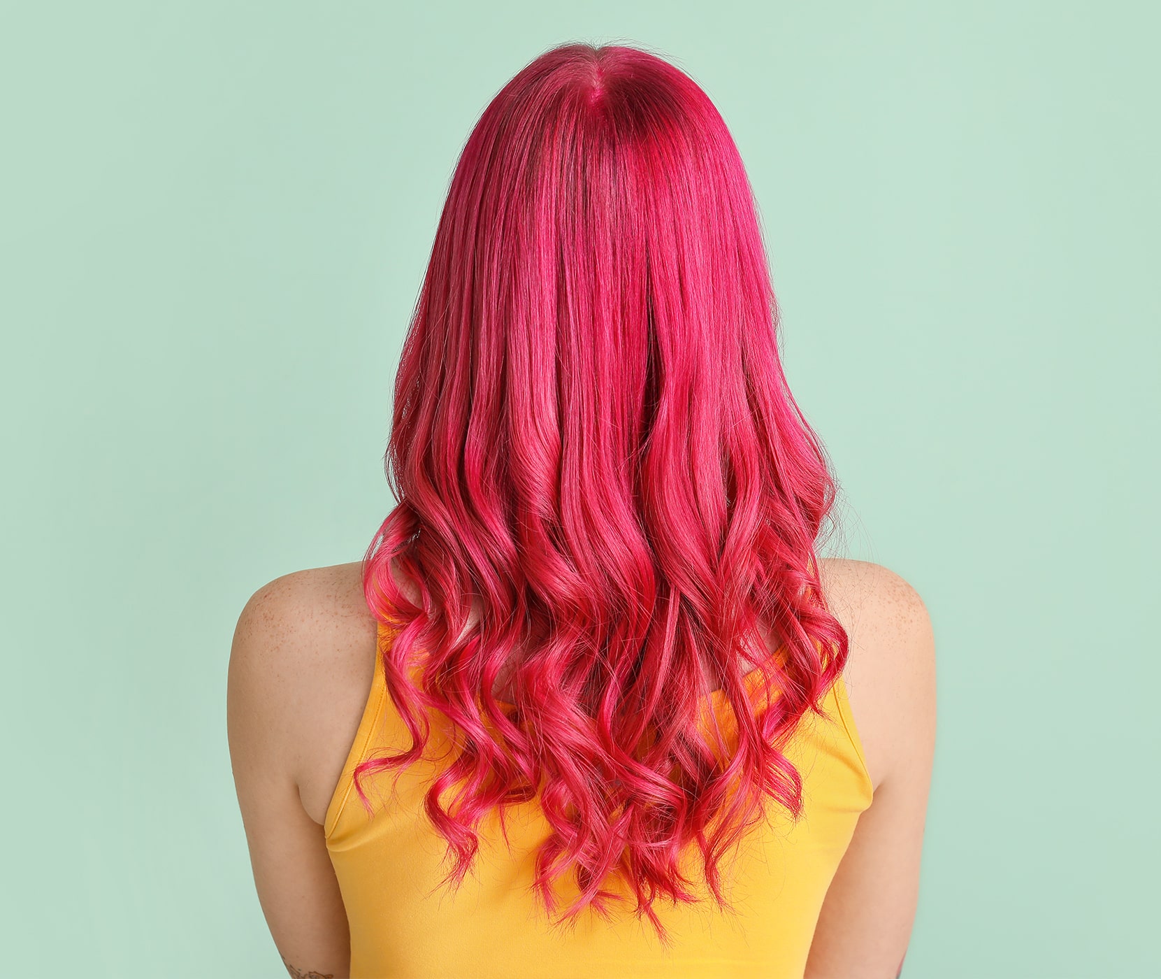 Woman's dyed pink hair